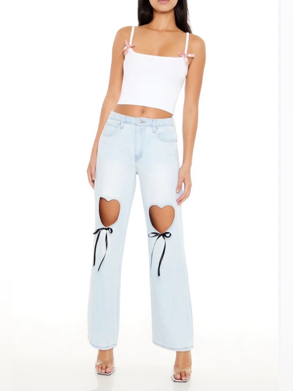 NWT Forever 21 Cut Out Heart Straight Leg High Rise Slim Fit Jeans Size 24